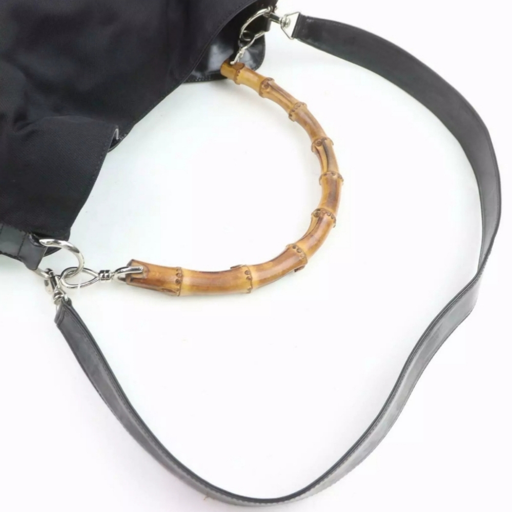 GUCCI 🖤 Authentic Bamboo Handle Black Nylon Purse Hobo Shoulder Bag - Picture 2 of 9